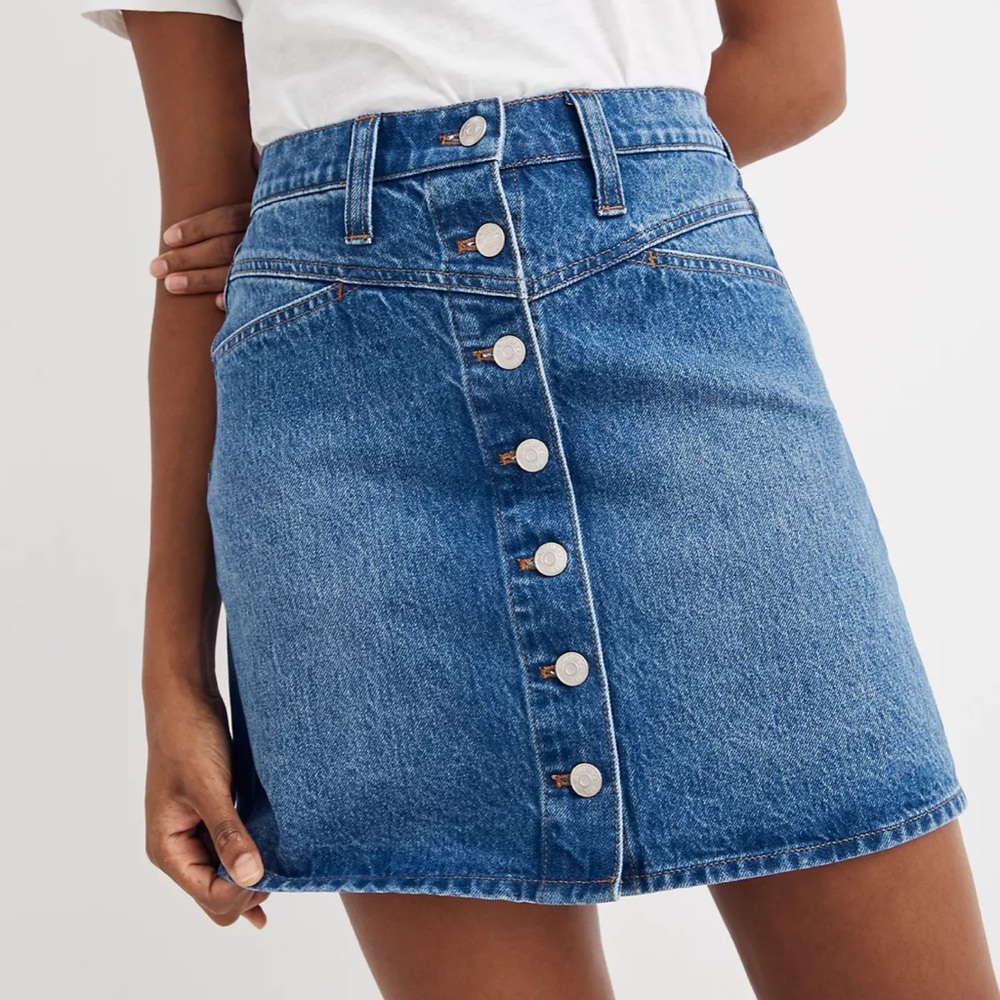 Madewell Stretch Denim A-Line Snap Mini Skirt